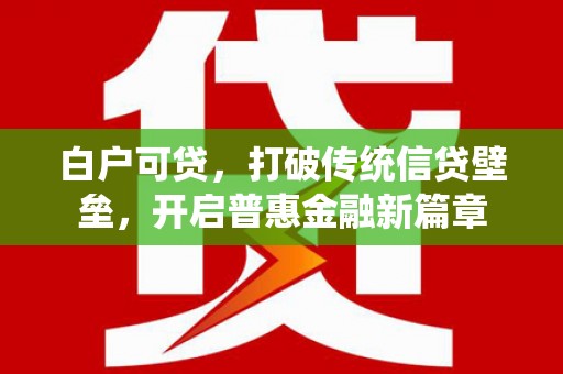 中西区白户可贷，打破传统信贷壁垒，开启普惠金融新篇章